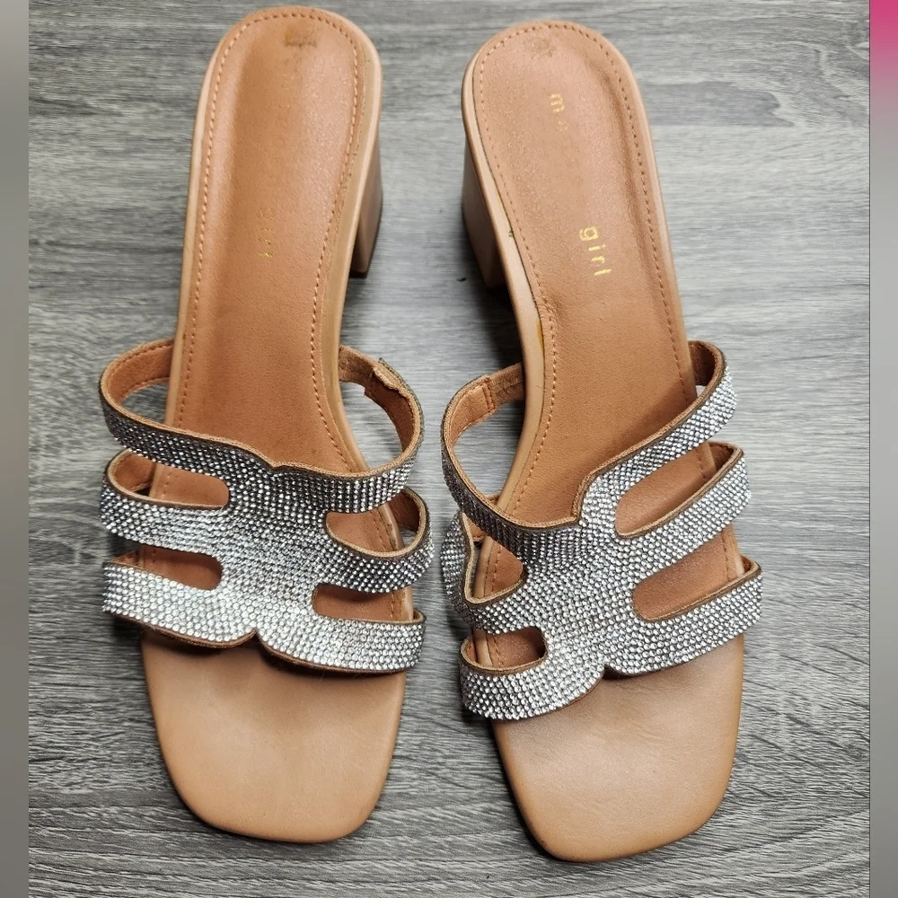 Madden Girl Women's Silver Slide Elaine Sandals Size 9.5 Rhinestone Embellished